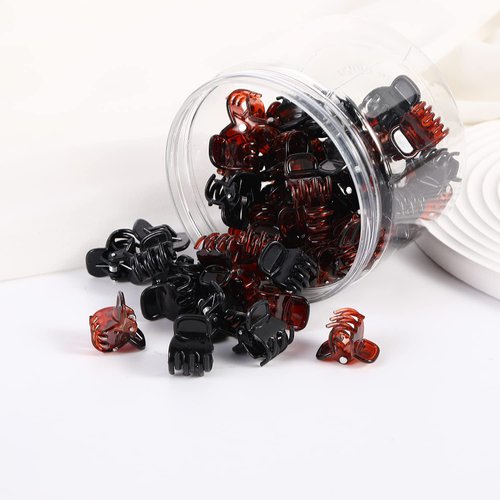 DIYOVNAK Mini hair claws small claw clamp 0.59inch hair claw clips for women 48pcs-pack (BLACK&BROWN-48PCS)