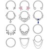 ONESING 12 Pcs Septum Rings 16G Septum Jewelry Surgical Steel Septum Piercing Jewelry CZ Butterfly Dangle Daith Cartilage Helix Horseshoe Nose Hoop Lip Rings Silver Septum Rings for Women