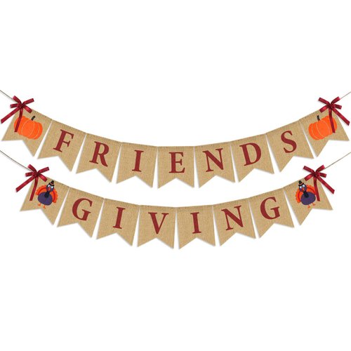 Friendsgiving Banner Burlap | Thanksgiving Decorations | ThanksGiving Burlap Banner | Rustic Than...