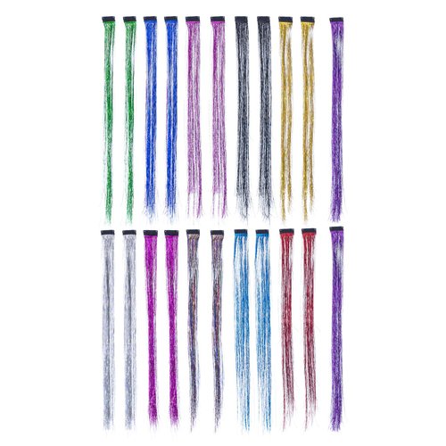 SWACC 22 Pcs Colored Party Highlights Clip on in Hair Extensions Multi-Colors Hair Streak Synthet...