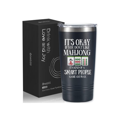 Onebttl Mahjong Gifts for Women/Men, Funny Gifts for Mahjong Lovers, 20oz (590ml) Insulated Stainless Steel Mah Jongg Gifts, Mahjongg Cup, Birthday Gifts, Christmas Gifts -Black - Smart People Game