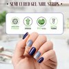 MOOYIYAN Semi-Cured Gel Nail Strips|Uv Free Nail Stickers|22 Pcs Gel Nail Wraps|Long-Lasting Two Weeks and Easy to Apply&Remove|with 2 Prep Pad,1 Nail File&1 Wooden Stick,Dazzle Blue