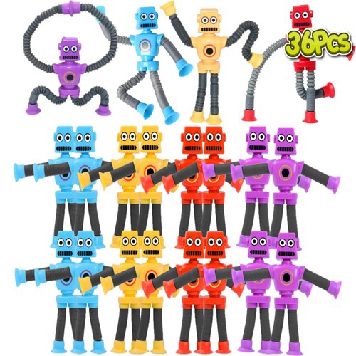 36PCS Telescopic Suction Cup Robot Toy,pop Tubes,Toys for Kids,Toddler Travel Toys,Toddler Sensory Toys,figette Toys,Fidget Toys for Kids,Treasure Box prizes,Small Toys for Kids prizes