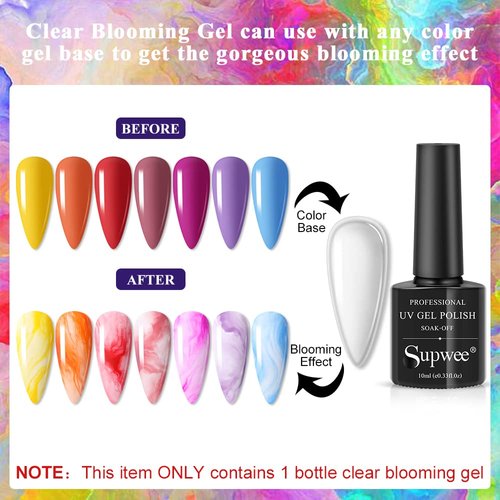 SUPWEE Universal Clear Blossom Gel Nail Polish Nail Painting Blooming Gel Polish Flower Marble Effect Nail Art Soak Off UV Gel Manicure DIY Nail Design At Home 1 Bottle 10ML(0.33 Fl Oz)