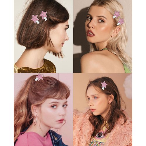 Wecoe 6pcs Pink Star Hair Clips Sparkly Rhinestone Alligator Hair Clips Kids Baby Toddler Little Girls Cute Bling Decorative Hair Clips Y2k Short Hair Braiding Hair Accessories for Women Girls Gift