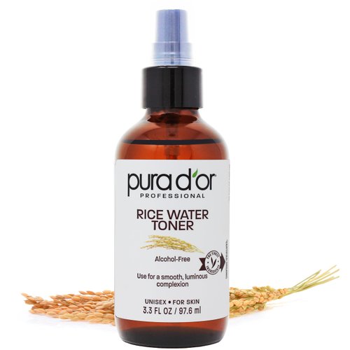 PURA D'OR 3.3 Oz Rice Water Facial Toner - Brightening & Hydrating - Balancing & Soothing Formula with Natural Extracts - Skin Texture Support for Radiant Skin - Alcohol-Free - Travel Size