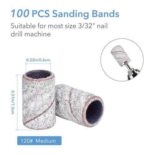 GazePlus 100 Pcs Sanding Bands for Nail Drill with 3/32” Zebra Disposable Sanding Band 120 Medium Grit Nail Sanding Bands for Nail Drill Set Acrylic Nails Gel Manicure & Pedicure