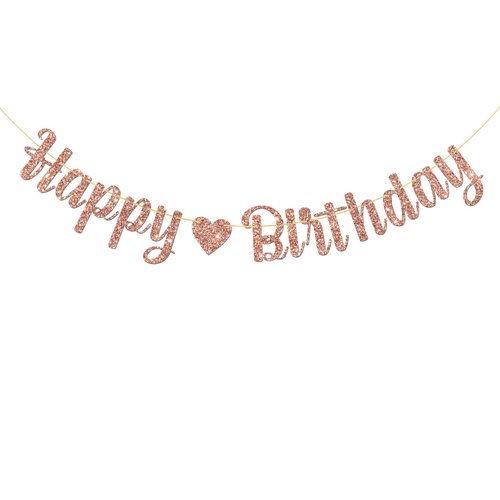 MonMon & Craft Happy Birthday Banner/Children Adults Boys Girls Birthday Party Decor/Birthday Party Decorations Rose Gold Glitter