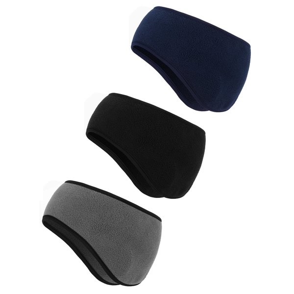 BBTO 3 Pcs Ear Warmer Fleece Headbands Ear Muffs Winter Running Gear for Women Men Adult Kids(Black, Gray, Navy)