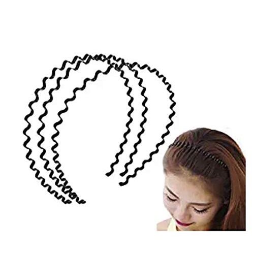 LASSUM 3 Pcs Unisex Black Spring Wavy Hair Hoop Band, Metal Hoop Hair Band Girl Men`s Head Band Accessory