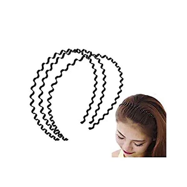 LASSUM 3 Pcs Unisex Black Spring Wavy Hair Hoop Band, Metal Hoop Hair Band Girl Men`s Head Band Accessory