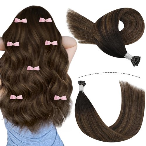 YoungSee Itip Human Hair Extensions Balayage 16 Inch Brown Hair Extension I Tip for School 80s/50g Dark Brown Ombre Brown I Tip Extension Remy Human Hair I Tips Hair Extensions Real Human Hair Shiny