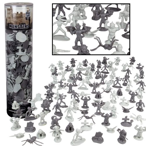 Monster Mini Action Fantasy Figure Playset- 100 Horror Toy Miniatures w 13 Unique Figures- Dracula, Frankenstein, Giant Spiders & More- Great for Playtime, Party Favors, Xmas Gifts & Stocking Stuffers