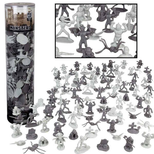 Monster Mini Action Fantasy Figure Playset- 100 Horror Toy Miniatures w 13 Unique Figures- Dracula, Frankenstein, Giant Spiders & More- Great for Playtime, Party Favors, Xmas Gifts & Stocking Stuffers