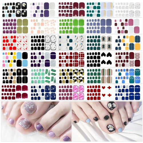 DANNEASY 30 Sheets Toe Nail Stickers Toenail Polish Strips Nail Wraps for Women Self Adhesive Toes Nail Polish Stickers Gel Nail Strips Toenails Manicure Sticker Nail Art Accessories with Nail File