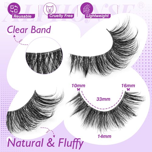 False Eyelashes Natural Look Wispy Fake Lashes Cat Eye Strip Lashes That Look Like Extensions 3D Fluffy Faux Mink Fake Eyelashes Pack by ALPHONSE (16mm-7 Pairs)
