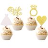24 PCS Bride to Be Cupcake Toppers with Glitter Heart Ring Dress Bridal Shower Cupcake Picks Decorations for Wedding Engagement Bachelorette Party Supplies Gold