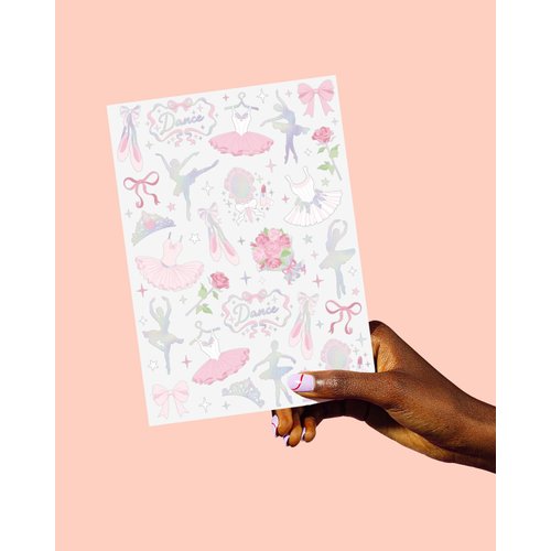 xo, Fetti Ballerina Party Temporary Tattoos - 50 Iridescent Foil | Happy Birthday Princess Decorations, Bow Girl Baby Shower Accessory, Ballet Theme Favor, Dancer Gift + Tutu Supplies