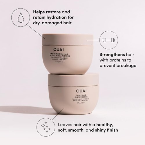 OUAI Fine to Medium Hair Treatment Masque - Hair Mask for Hair Repair, Hydration and Shine - With Shea Butter, Keratin and Panthenol - Paraben, Phthalate and Sulfate Free Hair Care (8 Fl Oz)
