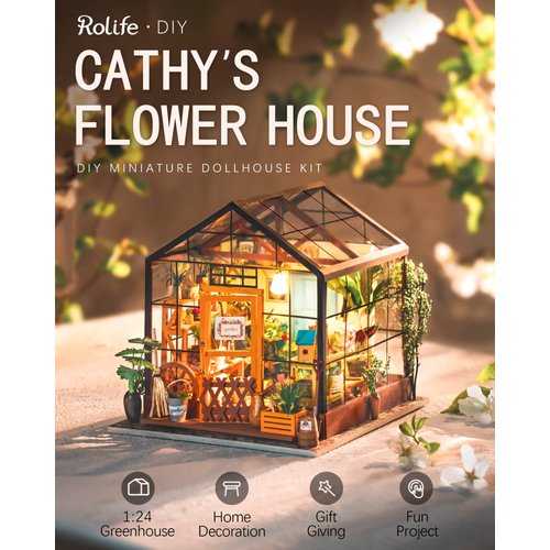 Rolife DIY Miniature Dollhouse Kit,Green House with Furniture and LED,Wooden Dollhouse Kit,Best Birthday and Valentine's Day Gift for Women and Girls