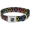 Buckle-Down Seatbelt Buckle Dog Collar - Peace Flowers Black/Multi Color - 1" Wide - Fits 9-15" Neck - Small