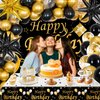Black and Gold Birthday Decorations, Gold and Black Party Decorations for Men Women, Happy Birthday Decorations with Tablecloth, Happy Birthday Banner Backdrop Star Foil Balloons Bday Decor for Men