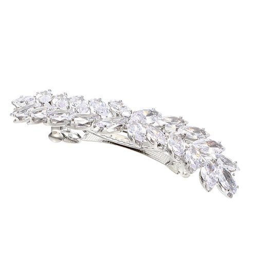 VOCOSTE Faux Crystal Hair Barrettes for Women, Rhinestone Hair Clips, Leaf French Barrette Hair Clips, Bridal Hair Accessories for Women, Silver Tone