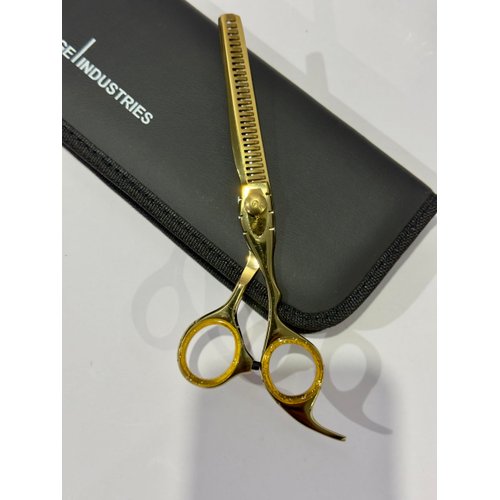 7INCHES AND 6.5INCHES PROFESSIONAL HAIR CUTTING AND THINNING SHEARS SET RAZOR EDGE BARBER SCISSORS HANDMADE SCISSORS RIGHT-HAND MADE OF HIGH CARBON STEEL (GOLDEN, 7)