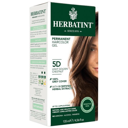 Herbatint Permanent Haircolor Gel, 5D Light Golden Chestnut, Alcohol Free, Vegan, 100% Grey Coverage - 4.56 oz