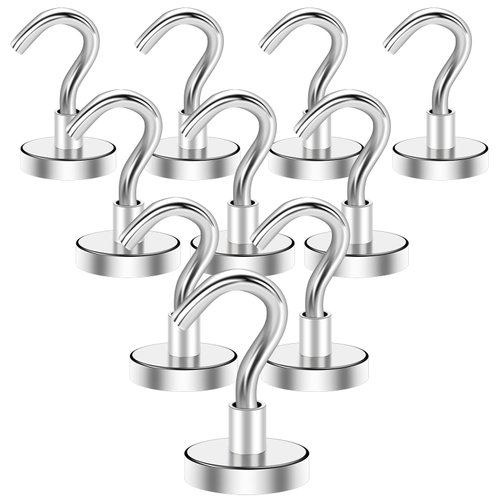 E BAVITE Strong Magnetic Hooks, 22Lbs Magnetic Hooks Neodymium Magnets with Hooks for Refrigerator, Grill, Towel, Indoor Hanging, Home, Kitchen, Workplace, Office and Garage - 10 Pack