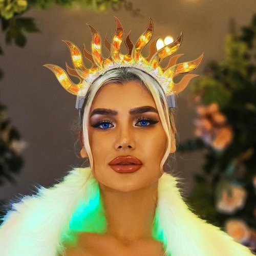 Sixexey Light Up Headband Fire Crown Hair Band LED Flame Headpiece Party Rave Hair Accessories for Women