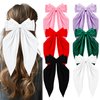 6PCS Silky Satin Hair Bows Long Tail Oversized Hair Ribbons Big Bow Barrettes Metal Bowknot Clips Ponytail Holder Aesthetic Accessories for Women Girls Toddlers Teens Kids
