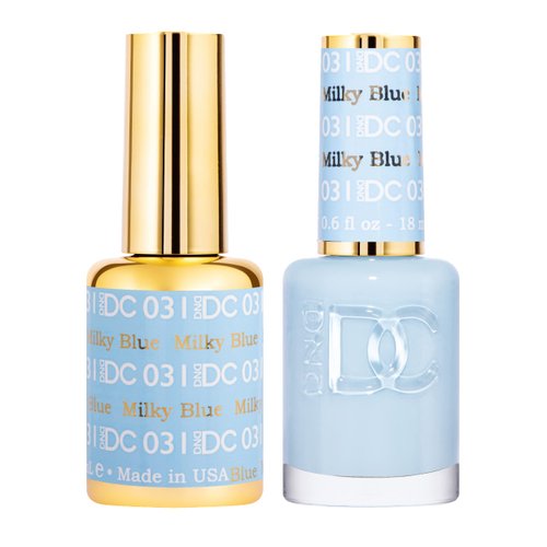 DND DC Gel Polish Set, Blue Collection, UV/LED Gel Polish and Air Dry Nail Lacquer, Matching Chip-Free Polish Duo, 031 Milky Blue, 0.5 Fl Oz
