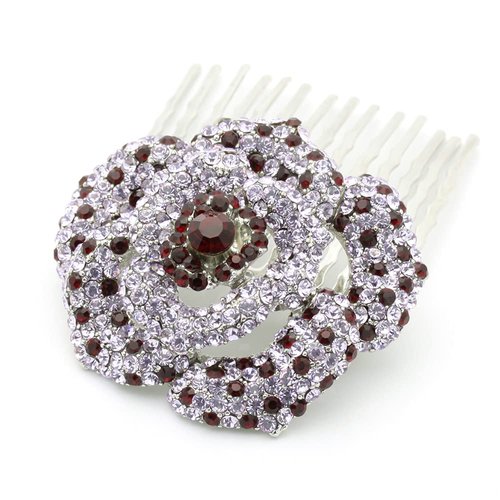 Medium Decorative Hair Comb Rhinestone Crystal Rose Bridal Hair Comb, Puple