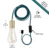 Globe Electric 69997 Emile 1-Light Plug-in Exposed Pendant, 15-ft Teal Cloth Cord, in-Line On/Off Rocker Switch, Brass Socket, 180, Bulb Not Included