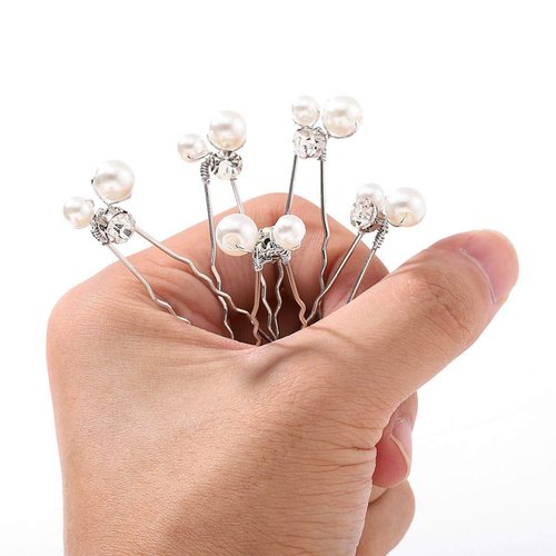 Barode Peals Wedding Hair Pins Rhinestones Bridal Hairpieces Gem Pearl U Pins Bride Hair Accessories for Women and Girls （5 Pcs）