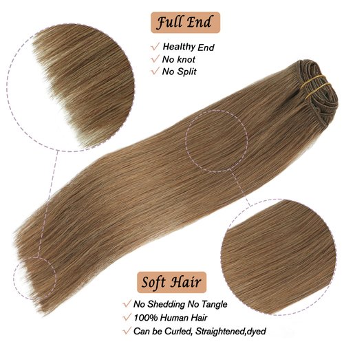 Honsoo Hair Extensions Clip in Human Hair Extensions, Ash Brown Clip In Human Remy Hair Extensions 70g 7pcs 12Inch Silky Straight Brown Natural Human Hair