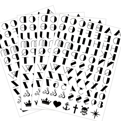 Fake Letters Finger Tattoos，4-Sheet 26 English Words Temporary Tattoos for Finger Hand Face