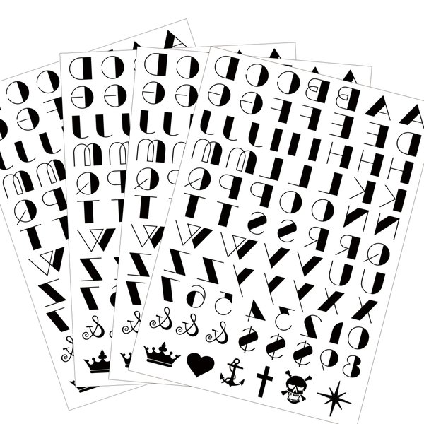 Fake Letters Finger Tattoos，4-Sheet 26 English Words Temporary Tattoos for Finger Hand Face