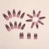 Halloween Press on Nails Long Coffin Fake Nails Pink Glitter False Nails with Designs Cute Ghost Heart Flame Spider Glue on Nails Full Cover Acrylic Nails Stick on Nails for Women 24pcs