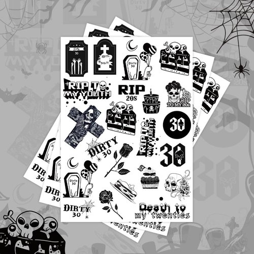 Crazy Night Death to My 20s Party Decorations Temporary Tattoos - 66 Styles, Rip My Twenties,My 30th Black Funeral Theme Birthday Party Supplies Favors
