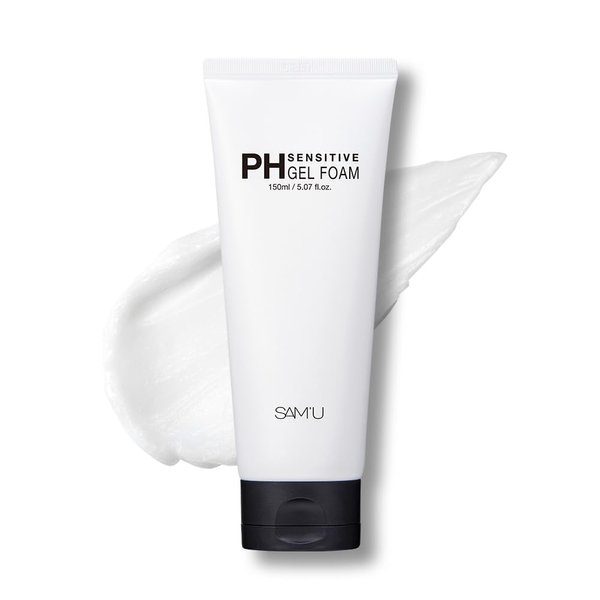 SAM’U pH Sensitive Gel Foam – Daily Facial Cleanser with Hyaluronic Acid, Ceramides & CICA – Korean Skin Care for Sensitive Skin, Gentle Face Wash Foaming Cleanser – 5.07 Fl oz.