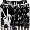 Bad Two the Bone Themed 2nd Birthday Party Decorations for Boys Black Bad Two The Bone Backdrop Banner, Skeleton Theme Birthday Decorations for Boys Girls Music Rock and Roll Birthday Party Supplies