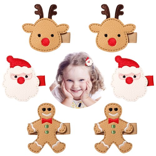 Christmas Hair Clips for Kids Toddler Baby Girls Cute Reindeer Antler Santa Claus Gingerbread Holiday Hair Accessories Fully Lined Alligator Barrettes Teens Little Girls Xmas Gift Set 6 Pcs