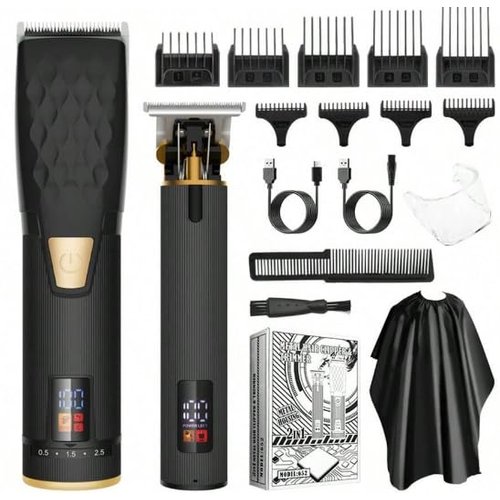 Professional Hair Clippers for Men, Adjustable Beard Trimmer, Cordless Head Shaver, Wireless Hair Cutting Kit, Self Beard Care Set, Black Barber Accessories