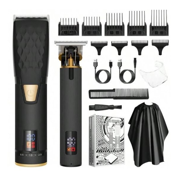 Professional Hair Clippers for Men, Adjustable Beard Trimmer, Cordless Head Shaver, Wireless Hair Cutting Kit, Self Beard Care Set, Black Barber Accessories
