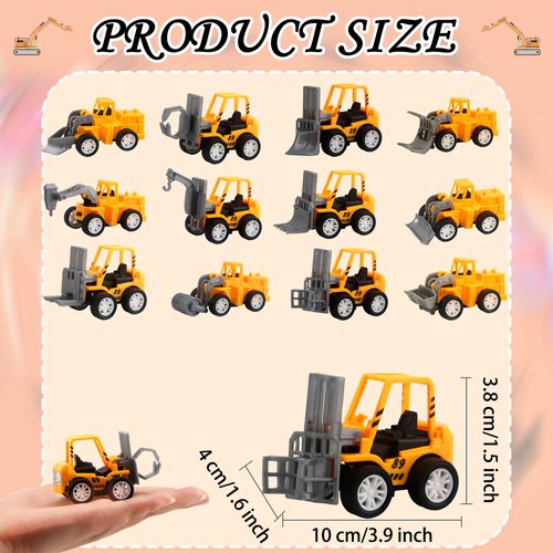 Restroma 40 Pieces Mini Construction Vehicles Bulk Pull Back Construction Trucks Engineering Vehicles Small Construction Toys for Kids Construction Party Favors, 12 Styles