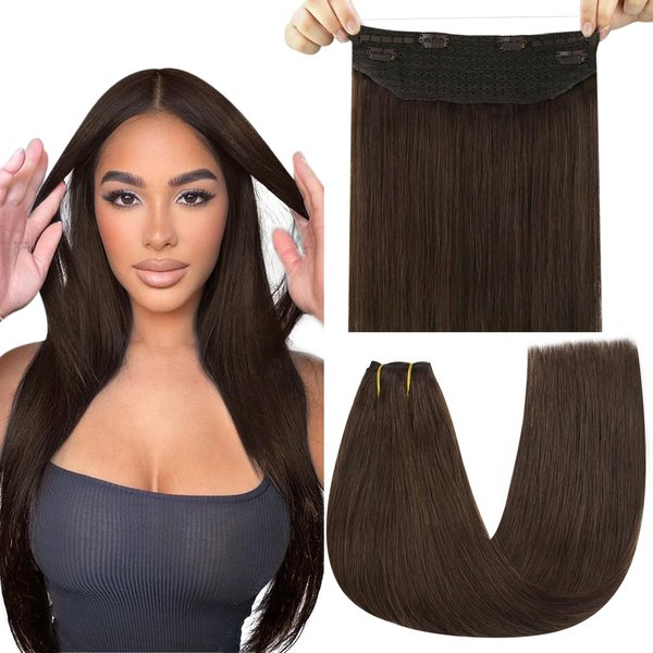 Ugeat Brown Wire Hair Extensions Chocolate Brown Invisible Wire Extensions Real Human Hair Fish Line Hair Extensions Brown Hairpiece Hair Extensions Real Human Hair Brown Hair Extensions 80g 18 Inch