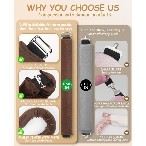 Little Overnight Heatless Hair Curler to Sleep in, Heatless Curls Satin Velvet Overnight Flexi Blowout Rods No Heat Overnight Sleeping Curling for Hair Styling Tools -3pcs Brown