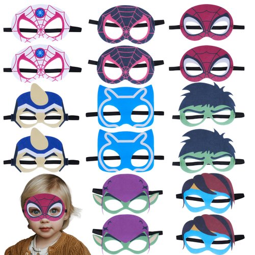 Jolumros 16 Packs Superhero Masks Party Favors for Kids, Super Hero Costumes Party Supplies Masks Birthday Gift Halloween Cosplay Felt Mask Superhero Party Supplies Favors Decorations